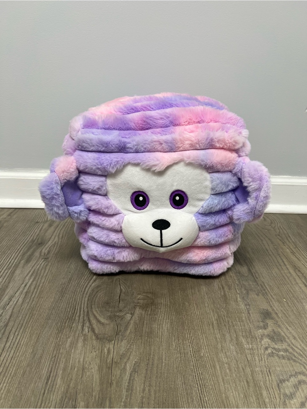 Eyes Alive Plush Cube Monkey Pink Purple Tie Dye Textured Stuffed Animal